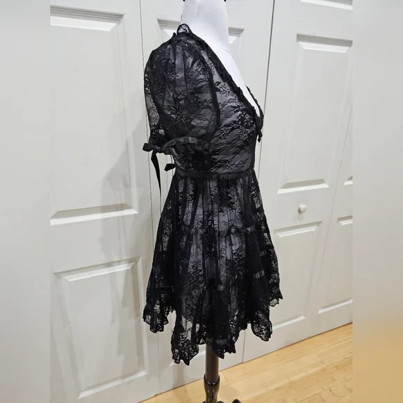 Dolls Kill Sexy Goth Lace House On The Hill Little Black Babydoll Mini Dress S - Picture 5 of 14